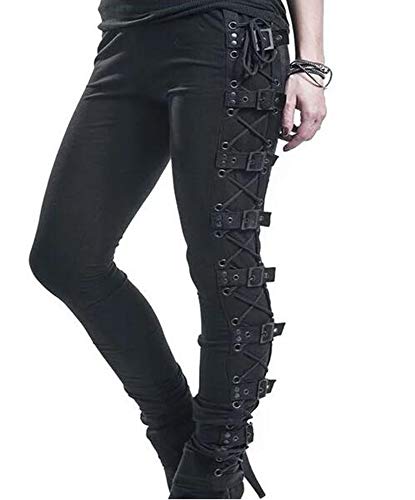 N Gothic Leggings Zum Schnüren Für Damen Punk Dark Pants Vintage Schlanke Hose von N