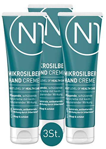 N1 Mikrosilber Handcreme für sehr trockene Hände 150ml [inkl. Desinfektion] - Handcreme rissige Hände + Desinfektionsmittel für Hände in einem Produkt von N1