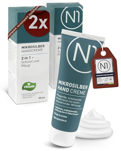 N1 Mikrosilber Handcreme für sehr trockene Hände 100ml [inkl. Desinfektion] - Handcreme rissige Hände + Desinfektionsmittel für Hände in einem Produkt von N1