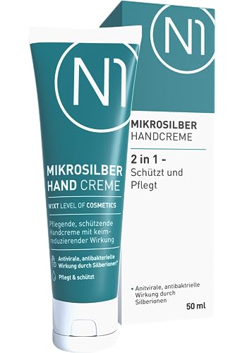 N1 Mikrosilber Handcreme für sehr trockene Hände 50 ml [inkl. Desinfektion] - Handcreme rissige Hände + Desinfektionsmittel für Hände in einem Produkt von N1