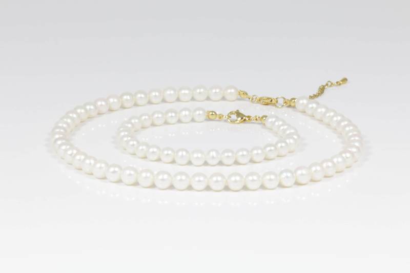 Perlenkette Und Armband-Set Vergoldeter Edelstahlverschluss von N207