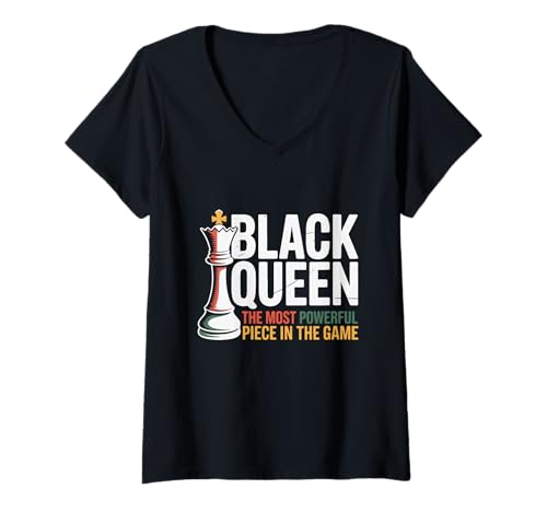 Damen Black Queen Power für Schachliebhaber T-Shirt mit V-Ausschnitt Damen Black Queen Power für Schachliebhaber T-Shirt mit V-Ausschnitt von N36 Chess & Fun