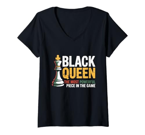Damen Black Queen Power für Schachliebhaber T-Shirt mit V-Ausschnitt Damen Black Queen Power für Schachliebhaber T-Shirt mit V-Ausschnitt von N36 Chess & Fun