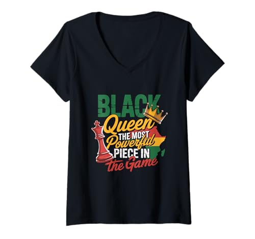Damen Black Queen Power für Schachliebhaber T-Shirt mit V-Ausschnitt von N36 Chess & Fun