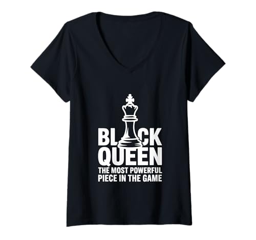 Damen Black Queen-Strategie für Schachliebhaber T-Shirt mit V-Ausschnitt von N36 Chess & Fun