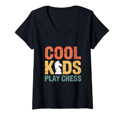 Damen Coole Kinder Spielen Schach für Junge Strategen T-Shirt mit V-Ausschnitt Damen Coole Kinder Spielen Schach für Junge Strategen T-Shirt mit V-Ausschnitt von N36 Chess & Fun