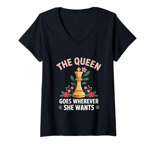 Damen Queen's Strategy Chess Lovers Casual T-Shirt mit V-Ausschnitt Damen Queen's Strategy Chess Lovers Casual T-Shirt mit V-Ausschnitt von N36 Chess & Fun