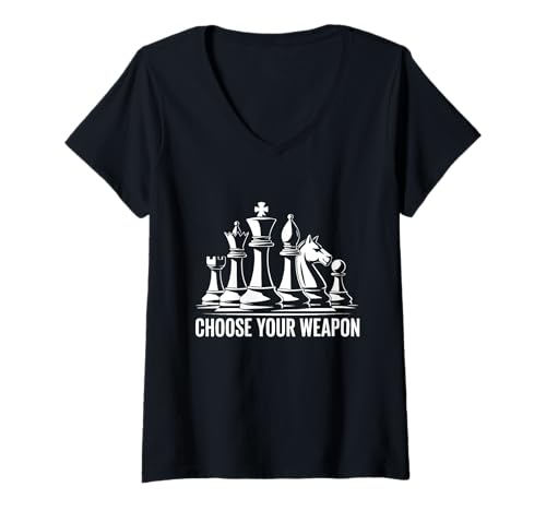 Damen Wählen Sie Ihre Waffe Schachliebhaber Strategie T-Shirt mit V-Ausschnitt Damen Wählen Sie Ihre Waffe Schachliebhaber Strategie T-Shirt mit V-Ausschnitt von N36 Chess & Fun