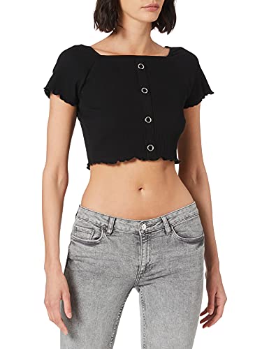 NA-KD Damen Babylock Ruffle Top Hemd, Schwarz, L von NA-KD