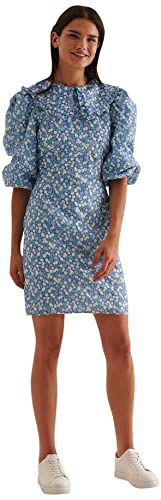 NA-KD Damen Ballon Sleeve Mini Dress Lssiges Kleid, Blaue Blume, 38 von NA-KD