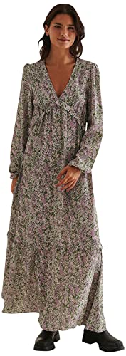 NA-KD Damen Maxi-Rüschenkleid mit Ballonärmeln Lässiges Kleid, rosa Blume, 38 von NA-KD
