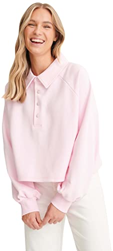 NA-KD Damen Buttoned Collar Sweater Polo-Pullover, Hellrosa, M von NA-KD