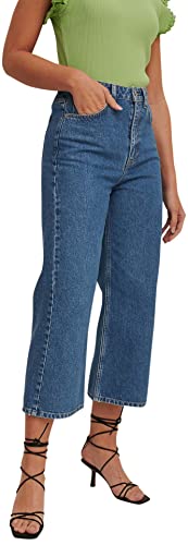 NA-KD Damen Cropped hoher Taille Jeans, Mittelblau, 40 von NA-KD