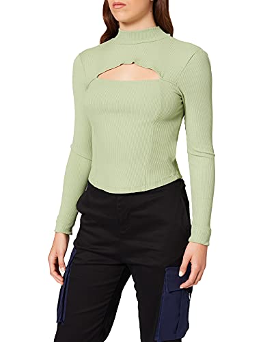 NA-KD Damen Cut Out Chest Detail Top Hemd, grün, XL von NA-KD