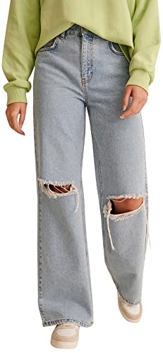 NA-KD Damen Denim mit Rissen an den Knien Jeans, hellblau, 36 von NA-KD