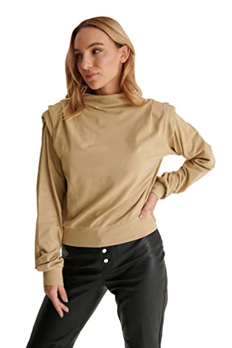 NA-KD Damen Detailed Hoodie Sweatshirt, Khaki, XL von NA-KD