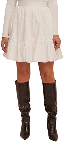 NA-KD Damen Frill Detail Skirt Baby Rock, White, EU 44 von NA-KD