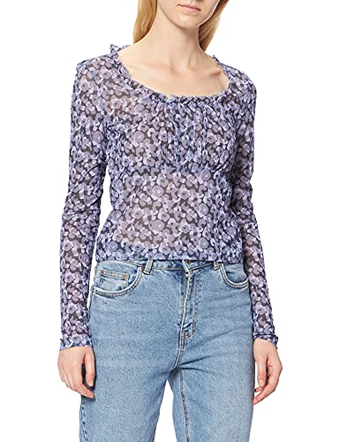 NA-KD Damen Frill Detail mesh top Hemd, Violette Blume, 3XL von NA-KD