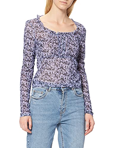 NA-KD Damen Frill Detail mesh top Hemd, Violette Blume, XL von NA-KD