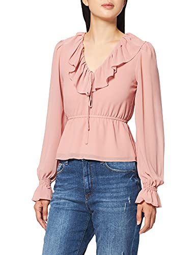 NA-KD Damen Frill V-Neck Chiffon Blouse Bluse, rosa-Dusty pink, 32 EU von NA-KD