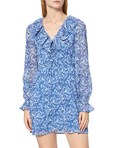 NA-KD Damen Frill V-Neck Mini Dress Lässiges Kleid, Blue Comb, 46 EU von NA-KD