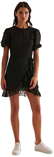 NA-KD Damen Frilled Mini Dress Lssiges Kleid, Schwarz, 34 von NA-KD