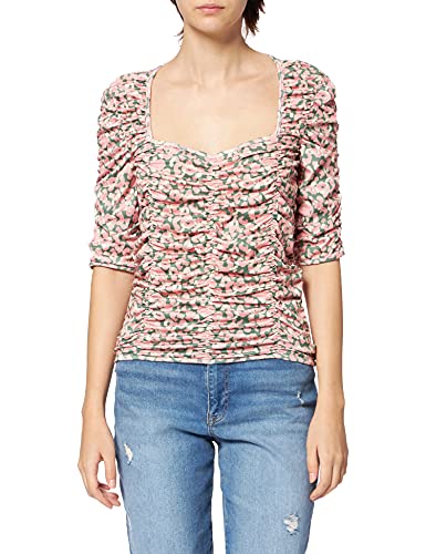 NA-KD Damen Gathered Jersey top Hemd, rosa Blume, L von NA-KD