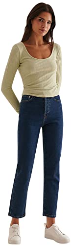 NA-KD Damen High Waist Straight Denim Jeans, dunkelblau, 34 von NA-KD