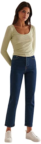 NA-KD Damen Hohe Taille, gerader Denim Jeans, dunkelblau, 42 von NA-KD