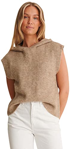 NA-KD Damen Strickpullover mit Kapuze Pullunder, Dunkelbeige, S von NA-KD