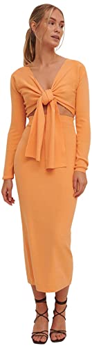 NA-KD Damen Knitted Midi Dress With Knot Front Lssiges Kleid, Pfirsich, M EU von NA-KD