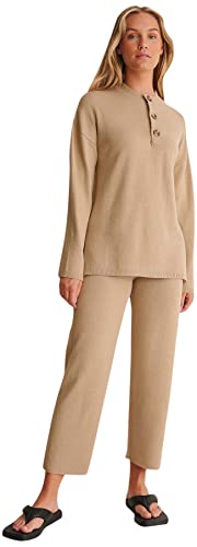 NA-KD Damen Knitted Oversize Button Sweater Pullover, Dunkelbeige, S von NA-KD