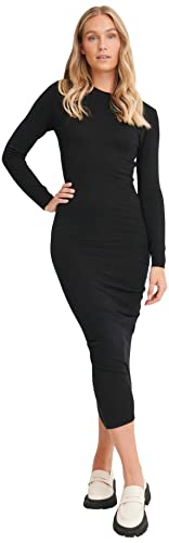 NA-KD Damen Knitted Ruching Midi Dress Lssiges Kleid, Schwarz, M von NA-KD