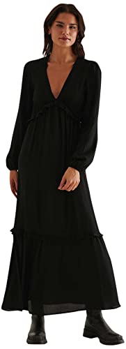 NA-KD Damen Ballonärmel Maxi Rüschen Kleid Casual, Schwarz , 38 von NA-KD