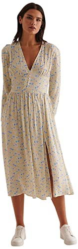 NA-KD Damen Midikleid mit Seitenschlitz Lässiges Kleid, Gelb, Blumen, 40 von NA-KD