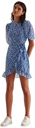 NA-KD Damen Minikleid mit Rüschen Kleid, Blaue Blume, 44 von NA-KD