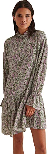 NA-KD Damen Minikleid mit Rüschendetail Lässiges Kleid, rosa Blume, 38 von NA-KD
