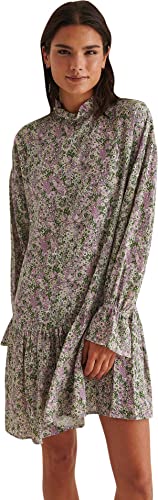 NA-KD Damen Minikleid mit Rüschendetail Lässiges Kleid, rosa Blume, 40 von NA-KD