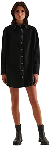 NA-KD Damen Organic Denim Shirt Dress Lssiges Kleid, Black Wash, 38 von NA-KD