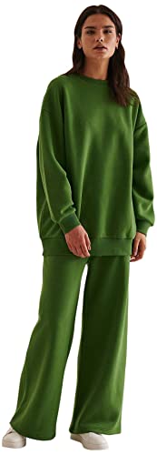 NA-KD Damen Organic Wide Sweatpants Trainingshose, waldgrün, M von NA-KD