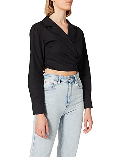 NA-KD Damen Overlap Cropped Shirt Hemd, Schwarz, 38 EU von NA-KD