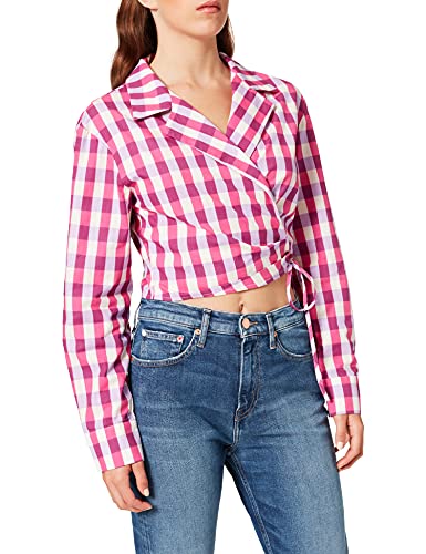 NA-KD Damen Overlap Cropped Shirt Hemd, pink kariert, 36 EU von NA-KD