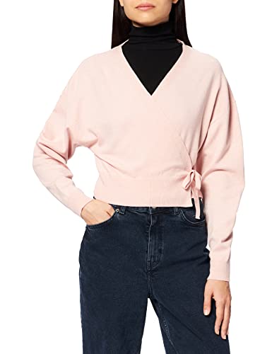 NA-KD Damen Overlap Knitted Cardigan Strickjacke, Rosa-Dusty Pink, L von NA-KD