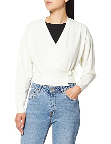 NA-KD Damen Overlap Knitted Cardigan Strickjacke, beige, S von NA-KD