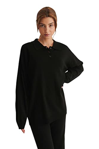 NA-KD Damen Oversized Polo Neck Sweater Pullover, Schwarz, XS von NA-KD