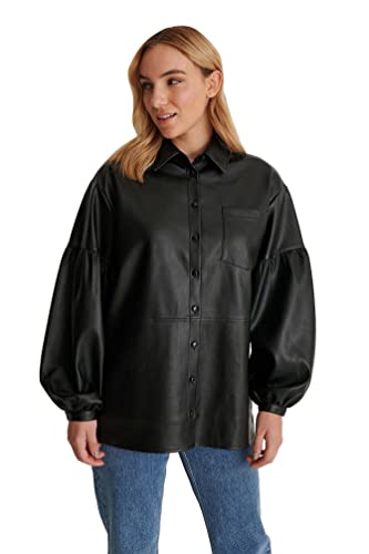 NA-KD Damen Oversized Puff Sleeve Pu Shirt Hemd, Schwarz, 32 EU von NA-KD