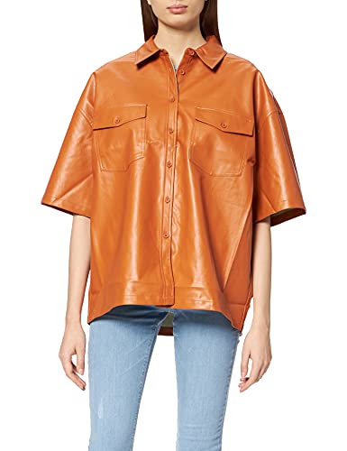 NA-KD Damen Oversized Short Sleeve PU Shirt Hemd, Orange, 34 EU von NA-KD