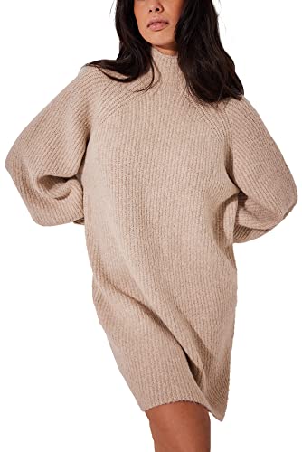 NA-KD Damen Oversized Strick-Polokleid Lässiges Kleid, Light Sand, X-Large von NA-KD