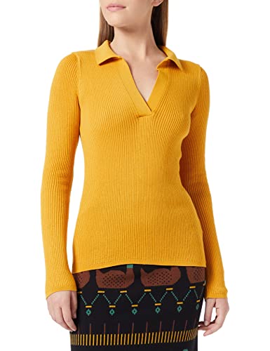 NA-KD Damen Pique Collar Knitted Long Sleeve Top Klassisches Hemd, Golden Mustard, Large von NA-KD