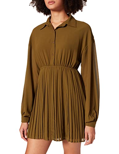 NA-KD Damen Pleated Mini Dress L ssiges Kleid, Grün, 36 EU von NA-KD